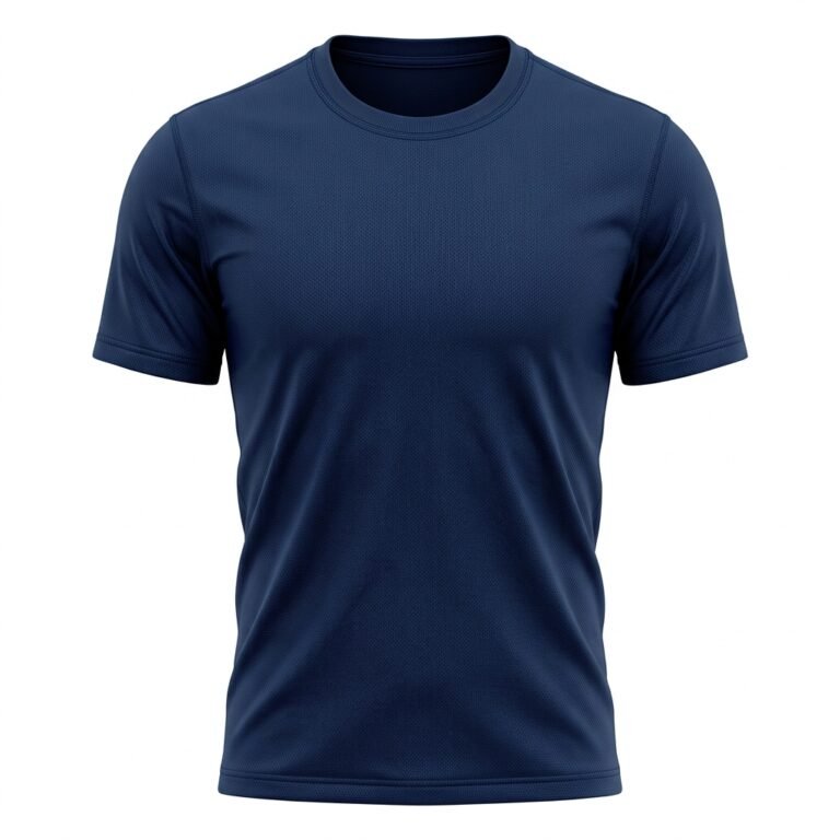 Front view of a men's premium navy blue cotton t-shirt with a classic crew neck and short sleeves.